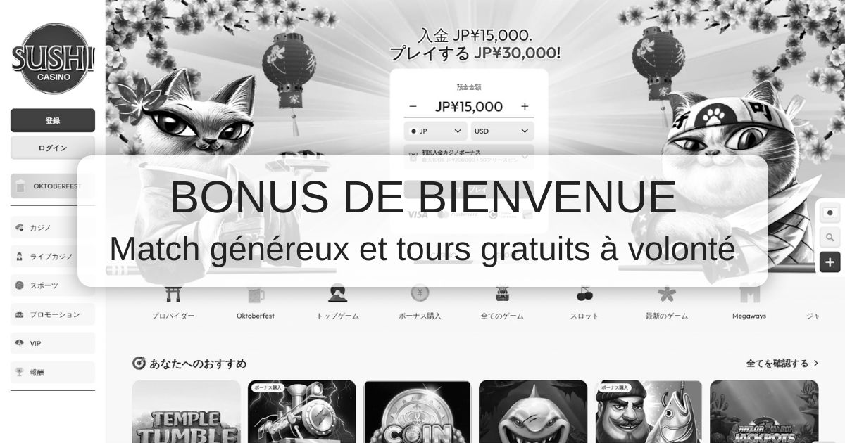 Sushi Casino et son bonus de bienvenue réparti sur quatre dépôts